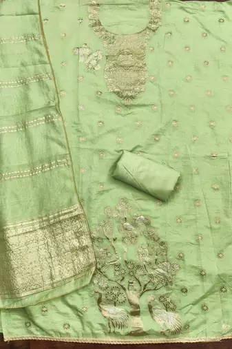  light green weaving jacquard dress material