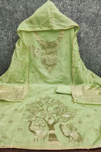  light green weaving jacquard dress material