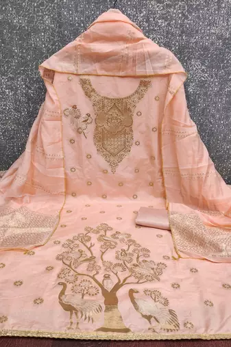  peach weaving jacquard dress material