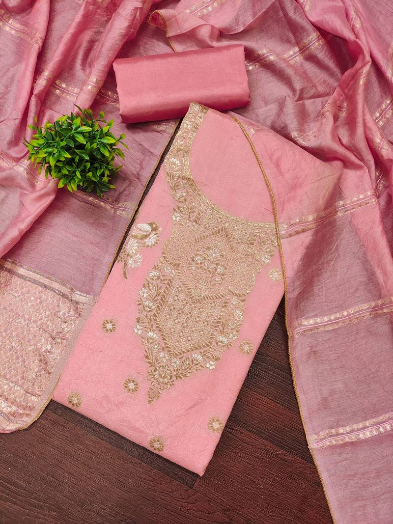 Women's pink weaving jacquard dress material