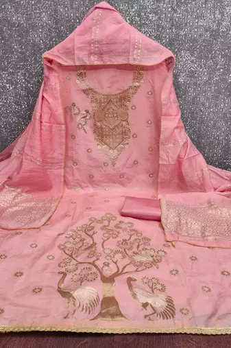  pink weaving jacquard dress material