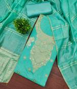Women's sea green weaving jacquard dress material