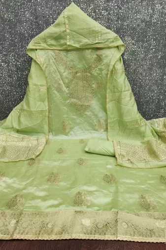  light green weaving jacquard dress material