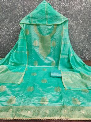  sea green weaving jacquard dress material 4