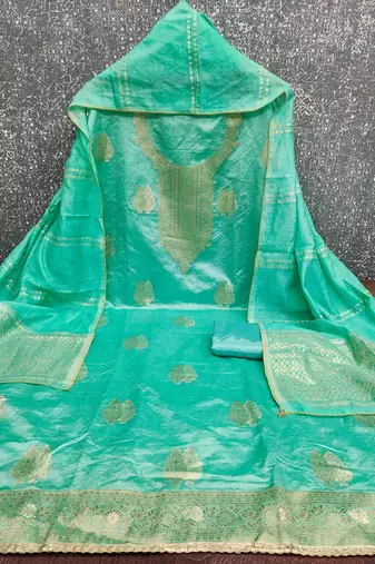  sea green weaving jacquard dress material