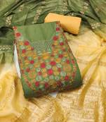 Women's green embroidered neck cotton dress material