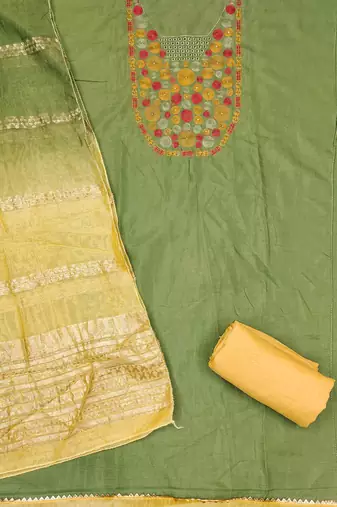  green embroidered neck cotton dress material