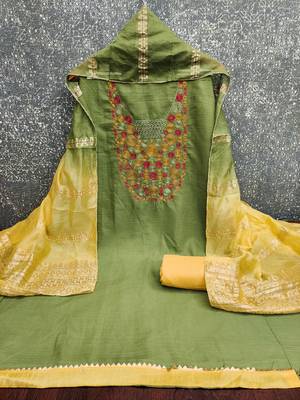  green embroidered neck cotton dress material 3