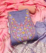 Women's purple embroidered neck cotton dress material