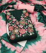 Women's green embroidered neck cotton dress material