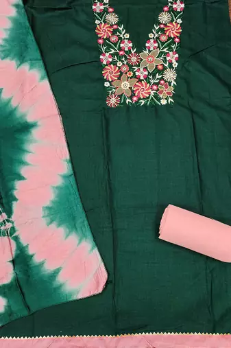  green embroidered neck cotton dress material