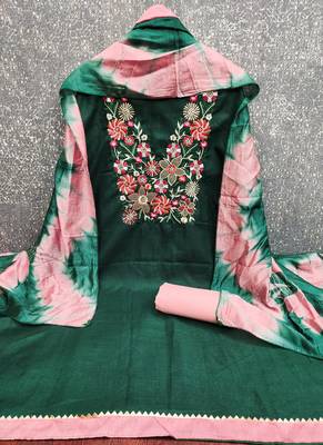  green embroidered neck cotton dress material 3