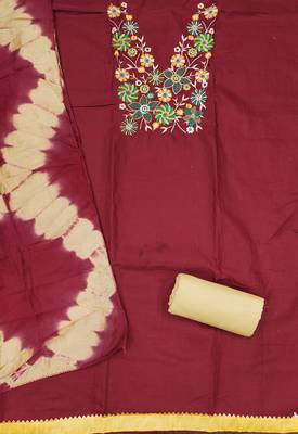  maroon embroidered neck cotton dress material 2