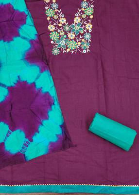  purple embroidered neck cotton dress material 2