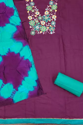  purple embroidered neck cotton dress material