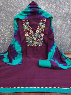  purple embroidered neck cotton dress material 3