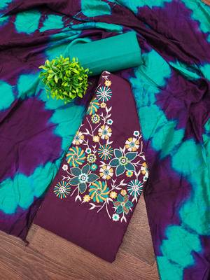  purple embroidered neck cotton dress material 4
