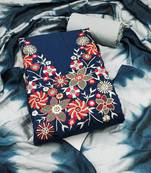 Women's teal blue embroidered neck cotton dress material