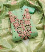 Women's green embroidered neck simmer dress material