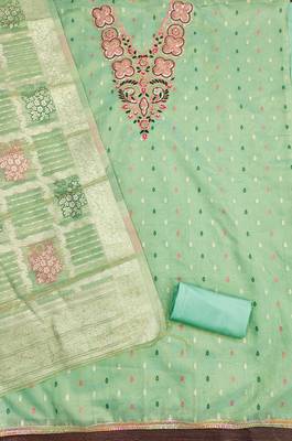  green embroidered neck simmer dress material 2