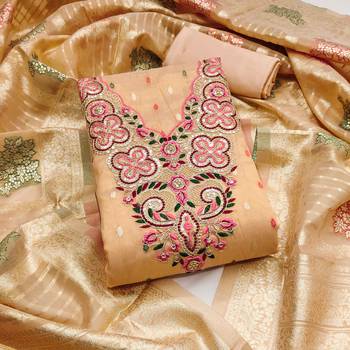  orange embroidered simmer butti dress material 1