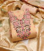 Women's orange embroidered simmer butti dress material