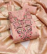 Women's peach embroidered simmer butti dress material