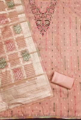  peach embroidered simmer butti dress material 2