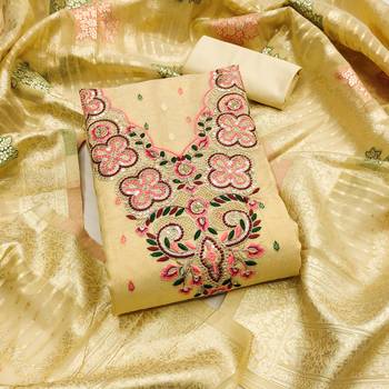  yellow embroidered simmer butti dress material 1