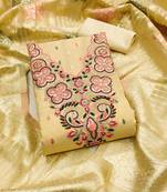 Women's yellow embroidered simmer butti dress material