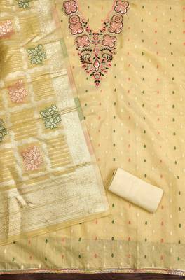 yellow embroidered simmer butti dress material 2