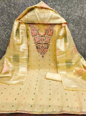  yellow embroidered simmer butti dress material 3