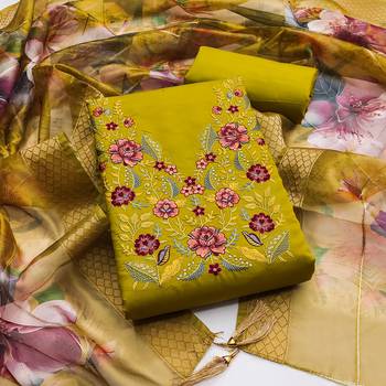  green embroidered neck silk dress material 1