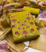 Women's green embroidered neck silk dress material