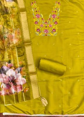  green embroidered neck silk dress material 2