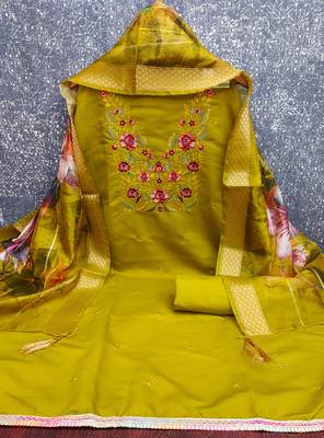  green embroidered neck silk dress material 3