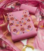 Women's pink embroidered neck silk dress material