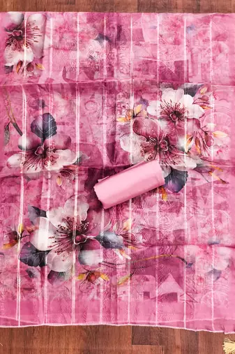  pink embroidered neck silk dress material