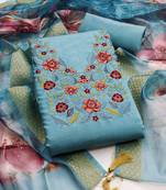  sea green embroidered neck silk dress material