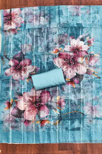  sea green embroidered neck silk dress material