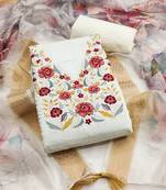 Women's white embroidered neck silk dress material