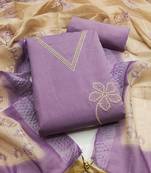 Women's levender thread embroidery silk dress material