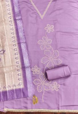  levender thread embroidery silk dress material 2