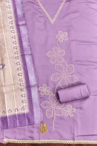  levender thread embroidery silk dress material