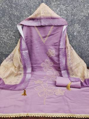  levender thread embroidery silk dress material 3