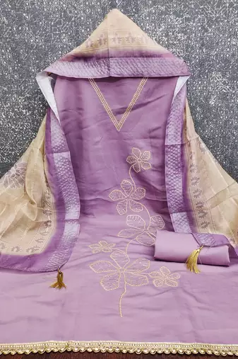  levender thread embroidery silk dress material