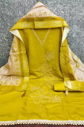  light green thread embroidery silk dress material