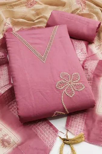 Women's pink thread embroidery silk dress material