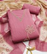 Women's pink thread embroidery silk dress material