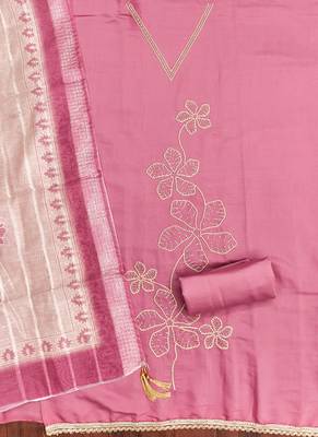  pink thread embroidery silk dress material 2